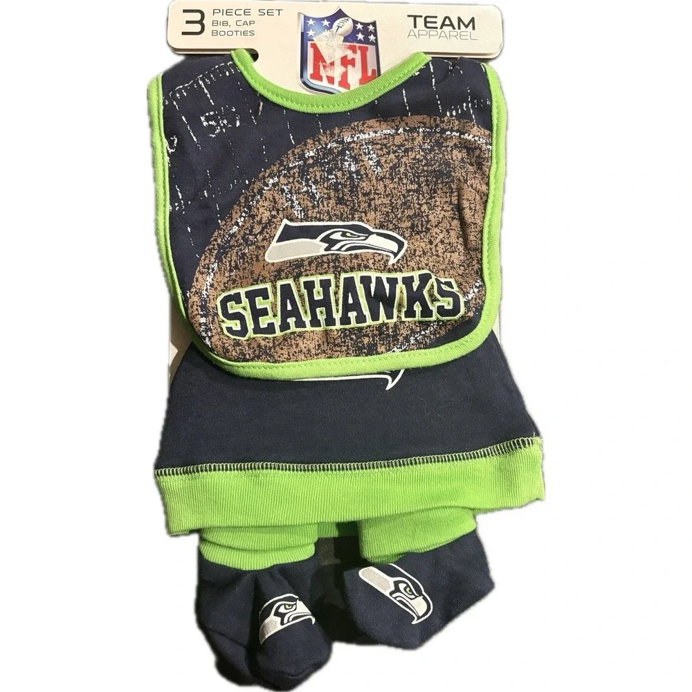 Baby Seahawks 3 Piece Set Bib, Cap, Booties